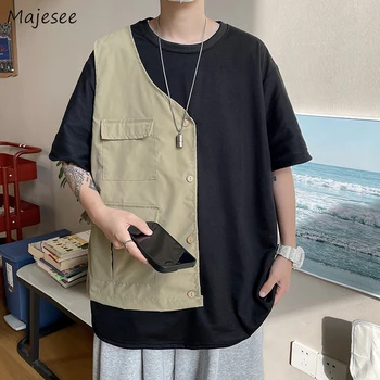 Vyrų marškinėliai Kratinys Europos Dizaino High Street Gražus Stilingas Ins Asmenybės Jaunuolis Krovinių Japonijos Atsitiktinis Kolegijos Jaukus