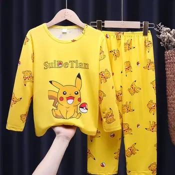 Pokemon Pajmas Anime Pikachu Rudenį Medvilnės Vaikų Pižamos Berniukams, ir Mergaitėms, Komplektai, Vaikams, Namų Drabužiai Kelionės Atsitiktinis Sleepwear Kostiumas