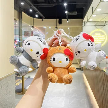 11Cm Sanrio Anime Hello Kitty Pliušinis Žaislas Cos Panda Bear Mielas Minkštas Įdaryti Kuprinė Apdailos Pakabukas Lėlės Vaikams Kalėdų Dovana