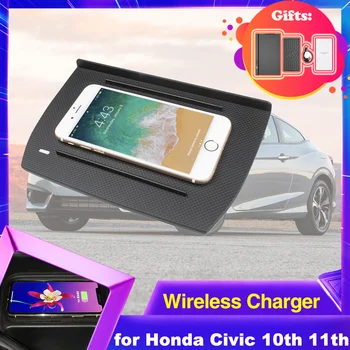 15W Automobilių Wireles Įkrovimo Pagalvėlę Honda Civic 10 11 Gen FC FK 2016~2024 Telefonas, Greitas Įkroviklis Plokštelės Laikiklis Dėklas Priedai 2021