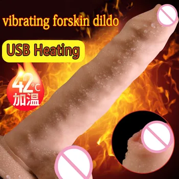 USB Šildymo Vibracija Apyvarpės Dildo siurbtukas Realistiškas Penis Sekso Žaislai moterims Erotinio Suaugusiųjų Masturbator Dildo, Vibratoriai