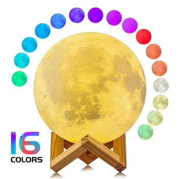 16Colors Mėnulio Lempa, LED Nakties Šviesos 3D Spausdinimo Mėnulio Šviesos su Stovu Nuotolinio/Touch Control vaikai, draugai, Meilužio Gimtadienio Dovanos