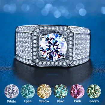Prabangių Vyrų Moissanite Žiedas 1-2C Imituoti Deimantų Žiedai Vyrams S925 Sterlingas Sidabro Fine Jewelry Akmuo Didmeninė