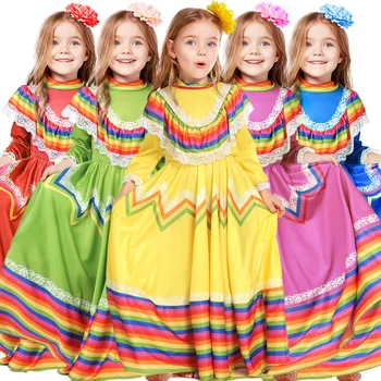 Umorden Merginos Tradicinių Meksikos Liaudies Šokėjos Suknelė Vaikų Vaikai Nacionalinės Meksikos Stiliaus Cinco De Mayo Kostiumas Bohemijos Ilgai