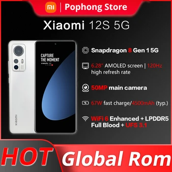 Global Firmware Xiaomi 12S 5G MobilePhone 6.28 colių Snapdragon Gen 8+ Octa Core 67W Greitas Įkroviklis 50MP Triple Kameros