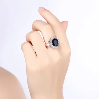 Sukurta Mėlynas Safyras Žiedas Princess Crown Halo Sužadėtuvių, Vestuvių Žiedai 925 Sterlingas Sidabro Žiedai Moterims 2019