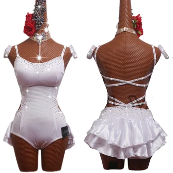 Naujas lotynų Šokių Drabužiai Moterims, Balta kalnų krištolas Suknelė Salsa Šokių Konkurse Suknelės Seksualus Samba Polių Kostiumas BL6750