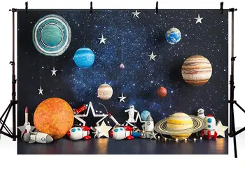 Kosmoso Fotografijos Fonas Visatos, Planetos, Žvaigždės, Galaktikos Astronautas Raketų Vaikams Gimtadienio Apdailos Berniukas Fone