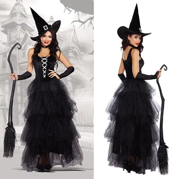 Helovinas Ragana Kostiumai Moterims Suaugusiųjų Fantasy Juodoji Ragana Dress UP Šalis Suknelė Karnavalas Veiklos Suknelė