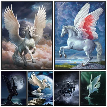 Abstrakti Plaukioja Sparnus Arklių Vienaragis Drobės Tapybos Pegasus Plakatai Ir Spausdina Sienos Paveiksl Šiuolaikinio Gyvenimo Kambario Dekoro Cuadros