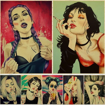 Sexy mergina grafiti retro plakato apdaila namo baras, kavinė bendrabutyje apdailos kokybės Tapybos sienos meno plakatai, drobė, tapyba