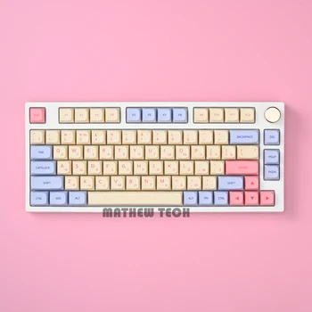 MATHEW TECH MK80 Pink Marshmallow Mechaninė Klaviatūra ,Karšto keitimu Trijų režimą, Belaidžio ryšio,75% Išdėstymas,Gateron Bžūp Geltona Jungiklis