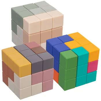 1set 3x3x3 Silikonas statybinis Blokas Kūdikių Silikono Teether Geometrinis Aikštėje Minkštas Blokas Lankstymo Švietimo Žaidimas, Žaislai Vaikams Dovanų