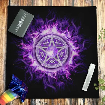 Violetinis Mėnulis Pentagram Taro Staltiesė Aksomo Altoriaus Medžiaga Pagonių Raganavimas Dvasinio Švytuoklės Astrologija 