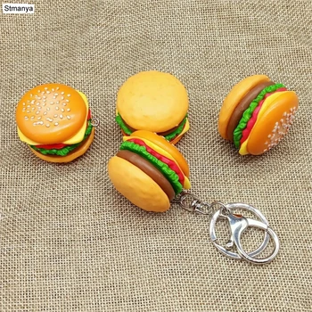 Naujas modeliavimo hamburger Key Chain Naujas Pakabukas Maišelį, Žavesio Aksesuarų, rankų darbo dervos maisto Automobilio Raktų Žiedas Puikus Keychain K1712