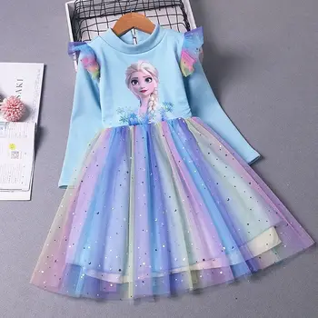 2022 Naujas Princesė Dress Mergaitės Pavasarį ir Rudenį Suknelė ilgomis rankovėmis Vaikų Vakarų Stiliaus Elsa Užšaldyti Suknelė 4-9Y