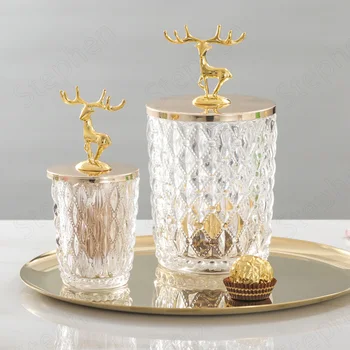 Golden Deer Dekoratyvinis Prizminis Stiklas Stiklainius Šiaurės Šalių Šiuolaikinės Tamsiai Žalia Saldainiai Jar Stiklo Kosmetikos Konteineriai Kambarį Apdaila
