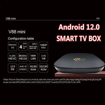V88 Mini 2022 Naujas 2.4 G WIFI Media Grotuvas 8GB+128GB Set Top Box Allwinner H3 Quad Core Android TV Box 12