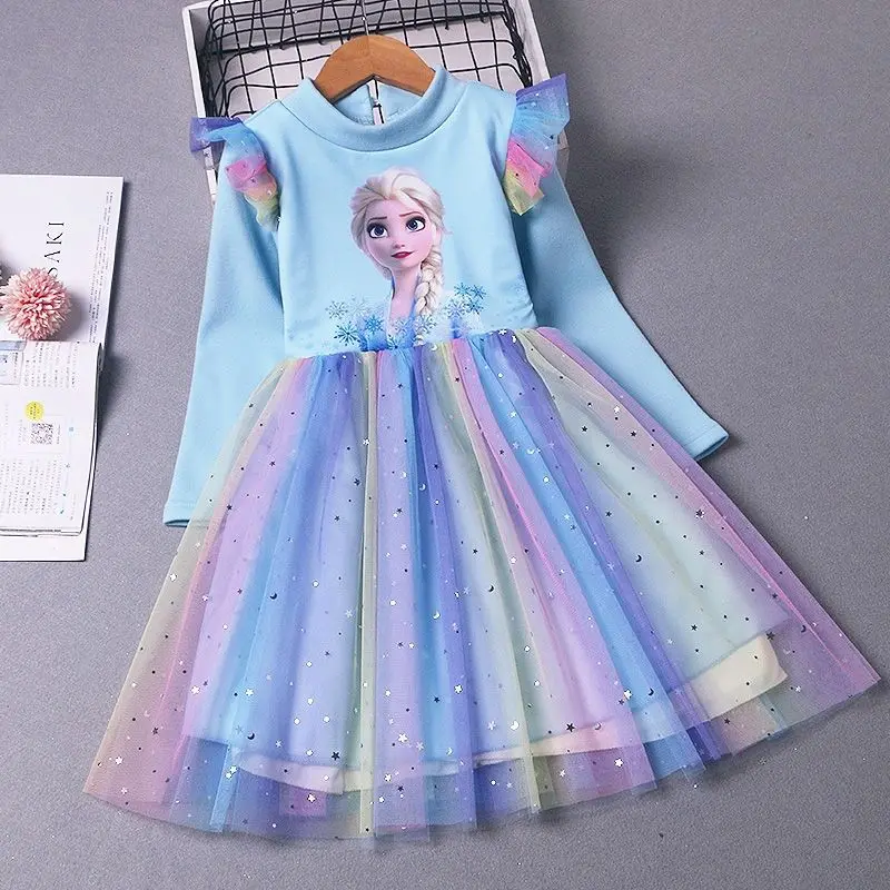 2022 Naujas Princesė Dress Mergaitės Pavasarį ir Rudenį Suknelė ilgomis rankovėmis Vaikų Vakarų Stiliaus Elsa Užšaldyti Suknelė 4-9Y Nuotrauka 0