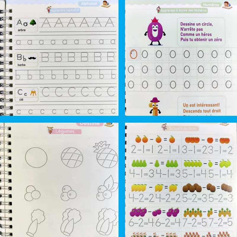 4 Magija Rašikliai, skirtų Mokytis prancūzų kalbos Vaikų 3D Daugkartinio Rašymo Pratybos anglų kalba, Knygos Vaikams, Kaligrafija Montessori Dovanos Nuotrauka 2