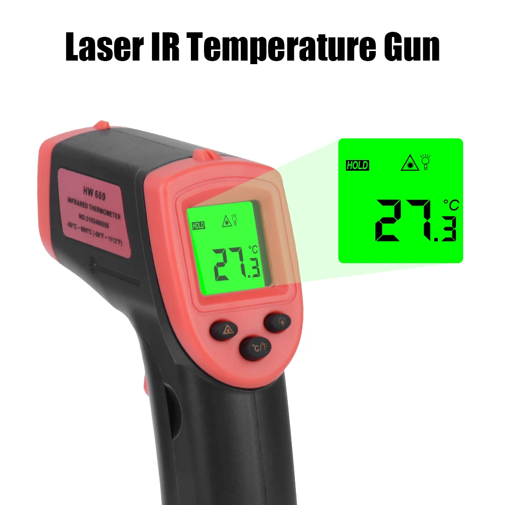 -50~600℃ Lazerio SPINDULIŲ Temperatūros Ginklą Infraraudonųjų spindulių Skaitmeninis Termometras Metrų LCD Ekranas Pyrometer Ne-Susisiekite su Terminio Vaizdavimo Nuotrauka 0