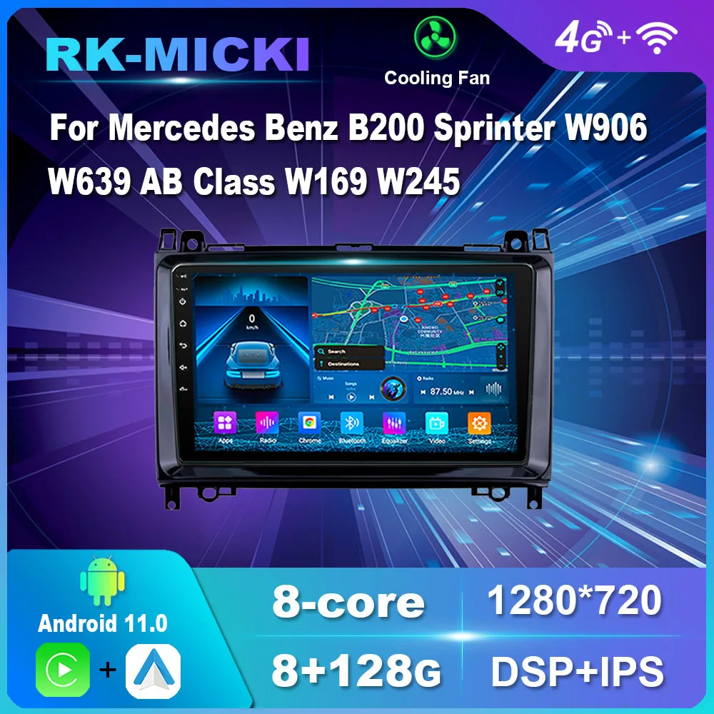 9 Colių Android 11.0 Mercedes Benz B200 Sprinter W906 W639 AB Klasės W169 W245 Multimedia Player Auto Radijo, GPS Carplay 4G Nuotrauka 0