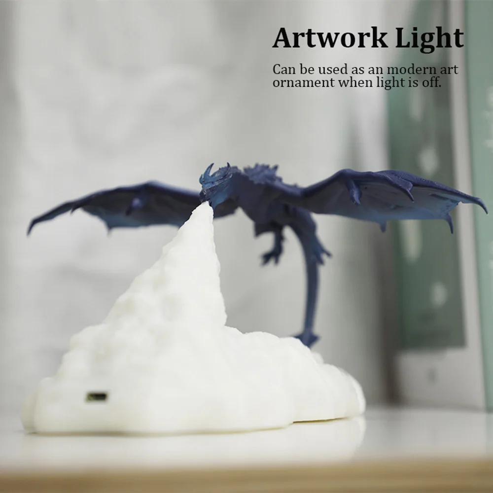 Dragon Formos LED Nakties Šviesos 3D Spausdinimo Drakono Liepsnos Kvėpavimo Lėtai Pakeisti Kambario Dekoro USB Įkrovimo Šviesos Gimtadienio Žaislas, Lempa Nuotrauka 1