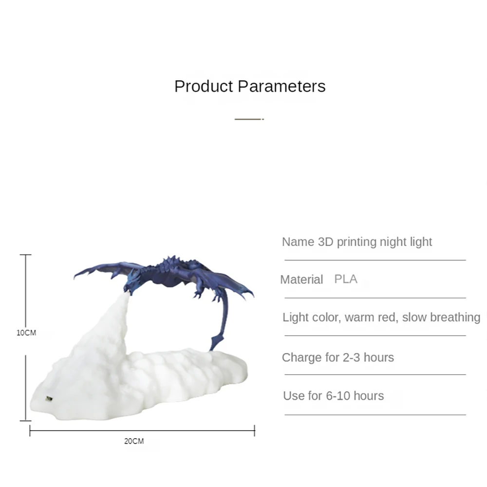 Dragon Formos LED Nakties Šviesos 3D Spausdinimo Drakono Liepsnos Kvėpavimo Lėtai Pakeisti Kambario Dekoro USB Įkrovimo Šviesos Gimtadienio Žaislas, Lempa Nuotrauka 3