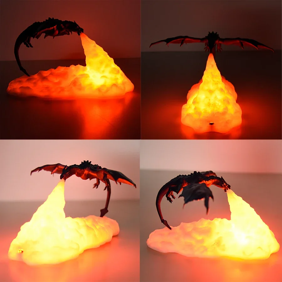 Dragon Formos LED Nakties Šviesos 3D Spausdinimo Drakono Liepsnos Kvėpavimo Lėtai Pakeisti Kambario Dekoro USB Įkrovimo Šviesos Gimtadienio Žaislas, Lempa Nuotrauka 5