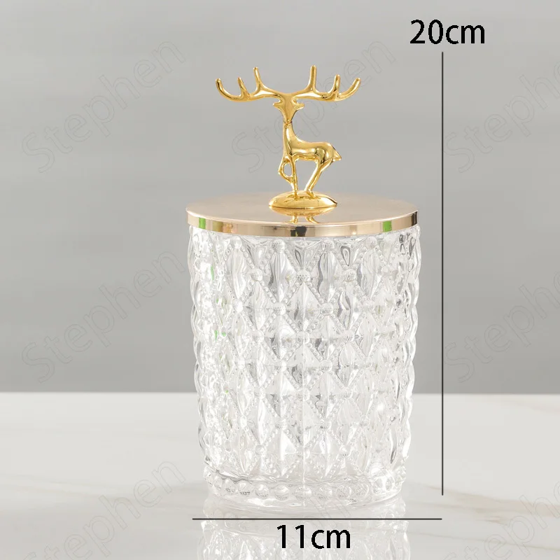 Golden Deer Dekoratyvinis Prizminis Stiklas Stiklainius Šiaurės Šalių Šiuolaikinės Tamsiai Žalia Saldainiai Jar Stiklo Kosmetikos Konteineriai Kambarį Apdaila Nuotrauka 5