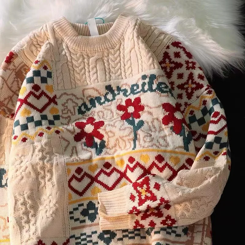 Negabaritinių Streetwear Kaukolės Modelis Vyrų Megztinis Retro Tingus Megztinis Madinga Prekės ženklas Apvalios Kaklo Mados Džemperis Moterims 2022 M. Žiemos Nuotrauka 3