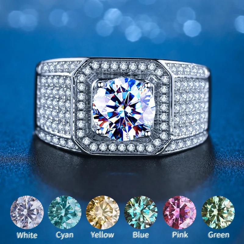 Prabangių Vyrų Moissanite Žiedas 1-2C Imituoti Deimantų Žiedai Vyrams S925 Sterlingas Sidabro Fine Jewelry Akmuo Didmeninė Nuotrauka 0