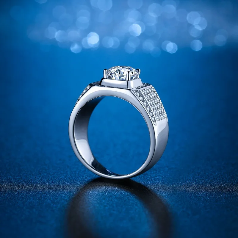 Prabangių Vyrų Moissanite Žiedas 1-2C Imituoti Deimantų Žiedai Vyrams S925 Sterlingas Sidabro Fine Jewelry Akmuo Didmeninė Nuotrauka 2