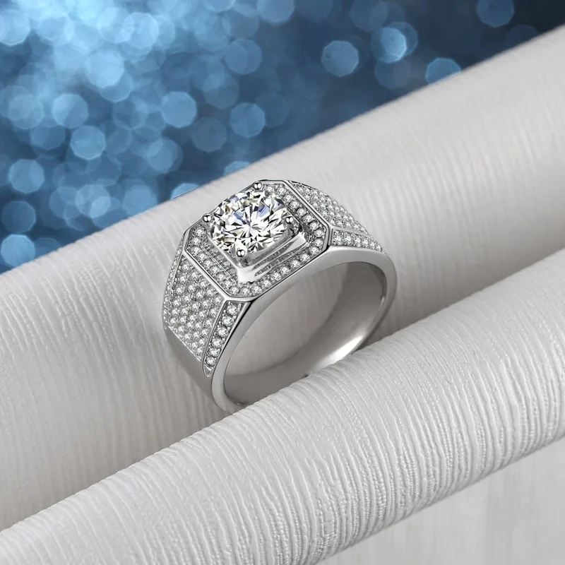Prabangių Vyrų Moissanite Žiedas 1-2C Imituoti Deimantų Žiedai Vyrams S925 Sterlingas Sidabro Fine Jewelry Akmuo Didmeninė Nuotrauka 3
