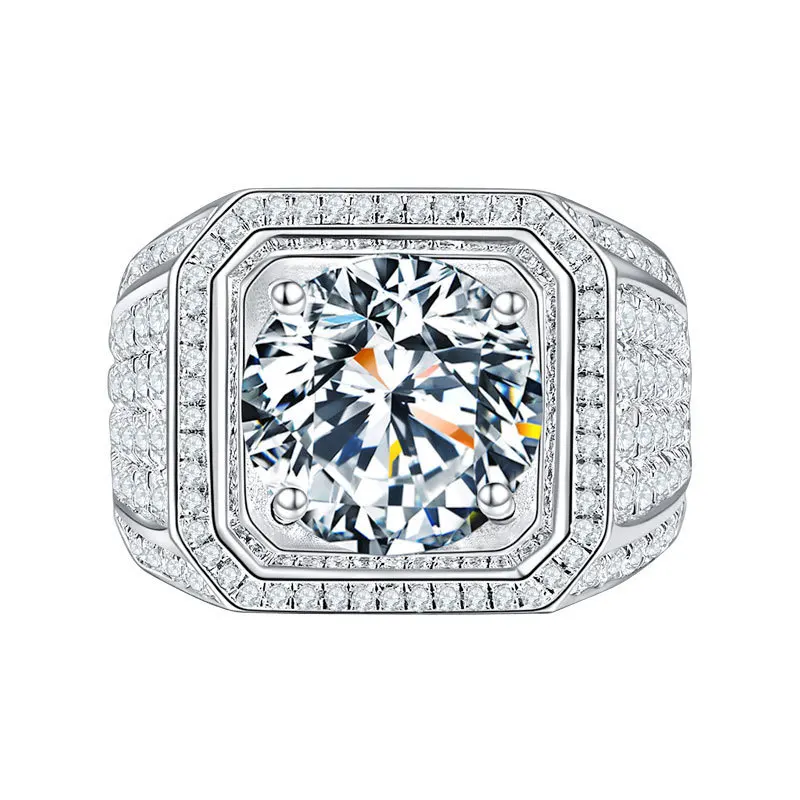 Prabangių Vyrų Moissanite Žiedas 1-2C Imituoti Deimantų Žiedai Vyrams S925 Sterlingas Sidabro Fine Jewelry Akmuo Didmeninė Nuotrauka 4