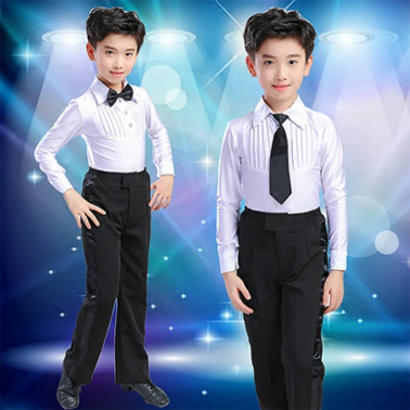 pramoginiai berniukas lotynų šokių tango desigual konkurencijos kostiumas vaikų profesionalūs šokių drabužiai berniukui salsa marškinėliai + kelnės Nuotrauka 0