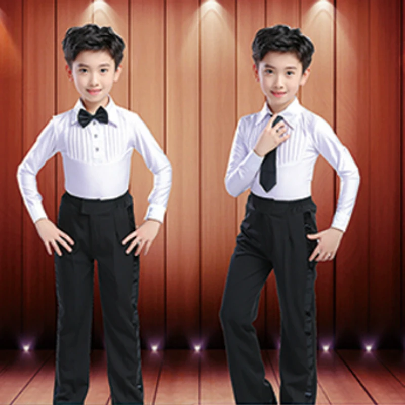 pramoginiai berniukas lotynų šokių tango desigual konkurencijos kostiumas vaikų profesionalūs šokių drabužiai berniukui salsa marškinėliai + kelnės Nuotrauka 1