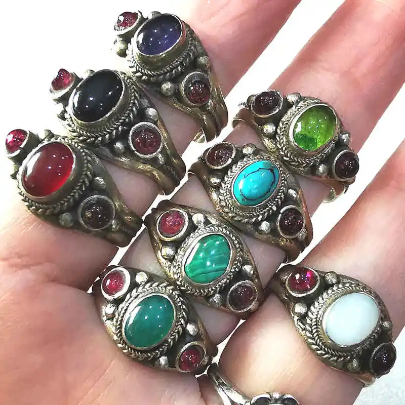 Tibeto Žiedai, Rožė, Vario Inkrustacijos Multi Stiklo Karoliukai Atidaryti Žiedai Iš Nepalo Derliaus Brangakmenis R146 Nuotrauka 4