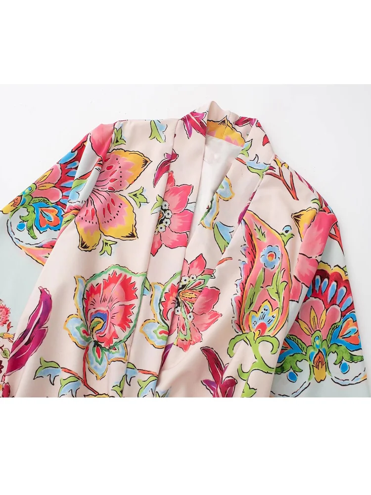 TRAF Boho Ilga Suknelė Moterims Kimono Spausdinti Atsitiktinis Vasaros Suknelės Moteris 2022 Retro Bohemijos Moteriška Suknelė Plačiomis Rankovėmis Diržo Midi Suknelė Nuotrauka 4