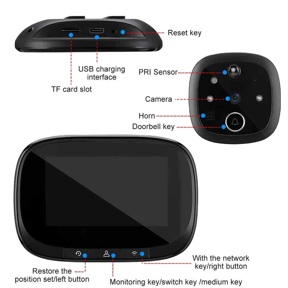 WSDCAM Tuya Smart WiFi Durų Varpelis Su 720P Vaizdo Kamera Akutė Durų 4.3