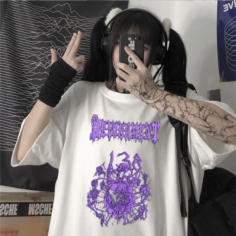Y2K Grunge Vasaros Goth Drabužių Moterų Prarasti Femal T-shirt Y2k Spausdinti High Street Drabužių Harajuku Drabužių, Negabaritinių marškinėliai Nuotrauka 3
